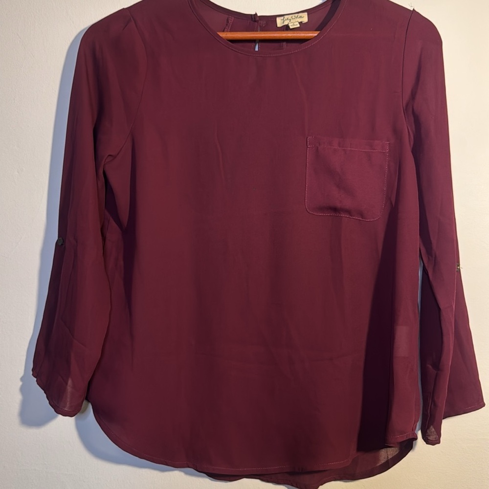 Lily white women’s merlot red long sleeve blouse small